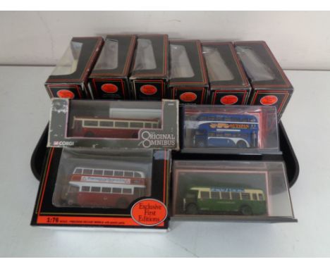 A tray containing ten die cast buses to include Corgi, Omnibus and exclusive first editions.  