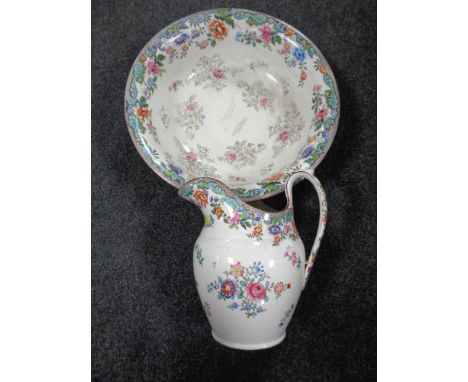 A Copeland Spode floral patterned wash jug and basin.  
