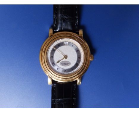 A gent's 18ct gold Parmigiani Fleurier Automatic wrist watch, having silvered chapter ring on engine turned white enamel dial