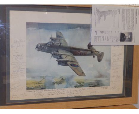 Of Air Force &amp; Victoria Cross interest - a signed colour print of a Handley Page Halifax of 138 Special Duties Squadron b