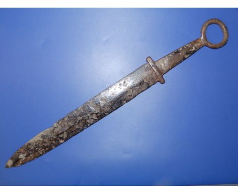 An ancient iron European ring pommel dagger - 6th/7thC,  14".