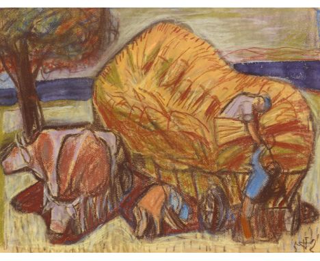 Otto Dix, GetreideerntePastell auf Papier. 48,3 x 62,5 cm. Unter Glas gerahmt. Unten rechts mit dem Künstlersignum versehen u