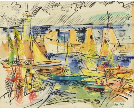 Jean Dufy, La sortie du port au HavreGouache, Aquarell und Tusche auf Maschinenbütten mit Wasserzeichen "CANSON INGRES". 48 x