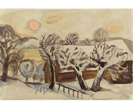 Otto Dix, Winter auf der HöriAquarell auf Bütten mit Wasserzeichen "J W ZANDERS 1953". 35,5 x 51,3 cm. Unter Glas gerahmt. Un