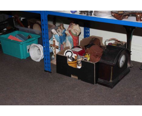 Collection of tennis rackets, cameras, cutlery, metalwares, ceramics, mantel clock, prints, costume jewellery etc.
