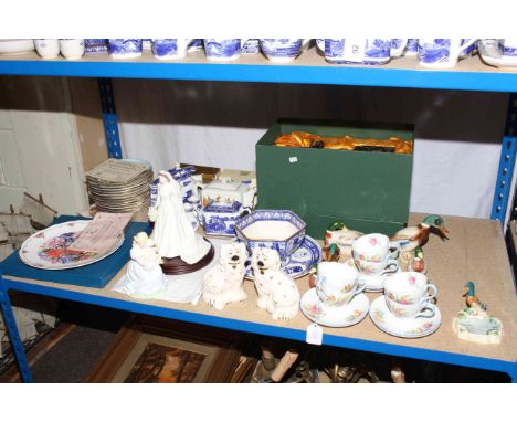 Coalport The Queen and The Goose Girl, Staffordshire dogs, Beswick ducks, Shelley six tea cups and saucers, Ringtons, collect