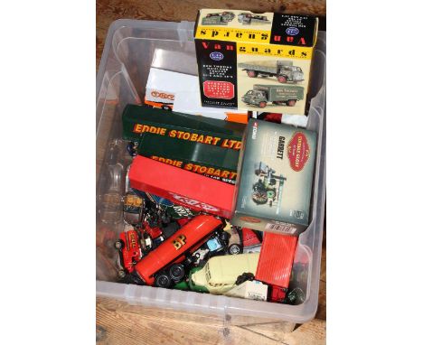 Box of Diecast model vehicles including Corgi, Vanguards.