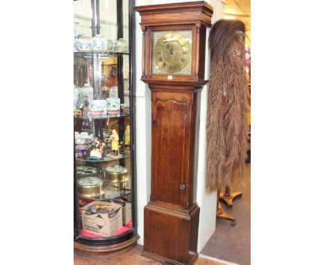 Antique oak 30 hour longcase clock having square brass dial, signed Dickinson, Egremont.
