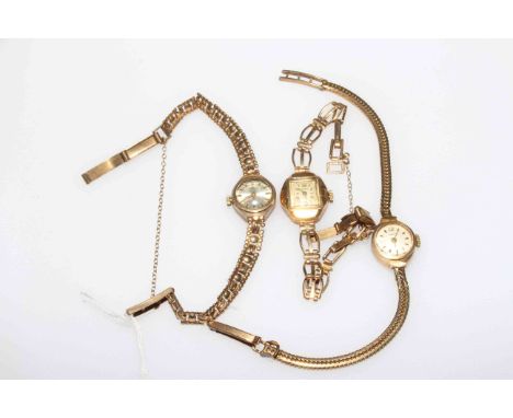 Three ladies 9 carat gold bracelet watches, Rotary, Garrard and Accurist.
