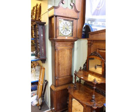 Antique oak and mahogany eight day longcase clock having square brass and silvered dial, signed J.A. Hendrie, Wigton.