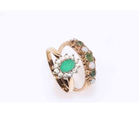 9 carat gold, emerald and opal ring, and other emerald ring (2).