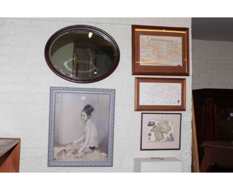 Westmoreland map print, Wensleydale place names text, Stockton &amp; Darlington Railway plan text, framed print and oval prin