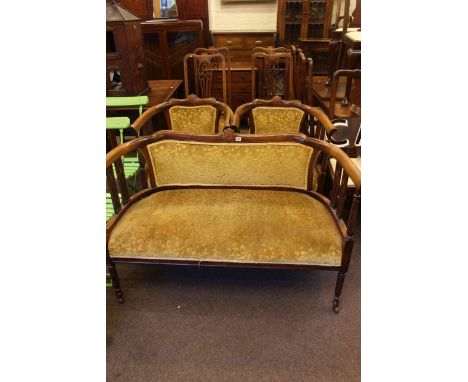 Late 19th/early 20th Century seven piece inlaid mahogany parlour suite comprising settee, two tub chairs and four side chairs