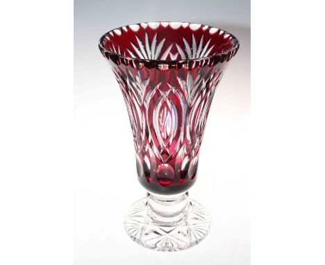 Large amethyst tinted crystal vase, 34cm.