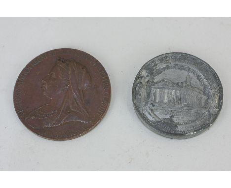 A Victorian bronze medallion commemorating her sixty year reign, together with a Victoria and Albert 1842 medallion commemora