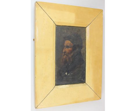 19th century school, portrait of an old man in profile, oil on board, 20cm by 11.5cm