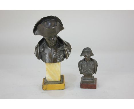 A bronze bust of Napoleon on marble base, 16cm high, together with a smaller similar bronze bust dated 1805, 9cm high