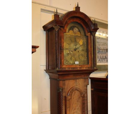 A George III mahogany longcase clock with 12 inch arch brass dial marked Richard Wills, Truro, with moon phases, subsidiary s