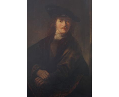 Follower of Ferdinand Bol, portrait of a young man in velvet hat and cloak, oil on panel, Kolmsperger & Pfefferle and other l