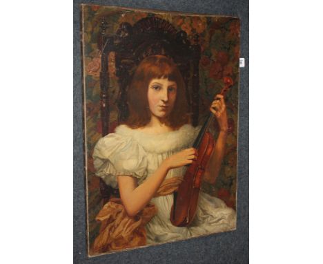 E Ellerby (19th century), portrait of a young lady with violin, oil on canvas, signed and dated 1888,unframed, 77cm by 56cm
