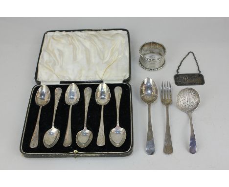 A cased set of six George V silver Hanoverian pattern teaspoons, maker Barker Brothers Silver Ltd, Birmingham 1935, together 