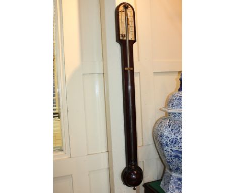A 19th century stick barometer with arched dial, inscribed West, London (a/f), 93cm