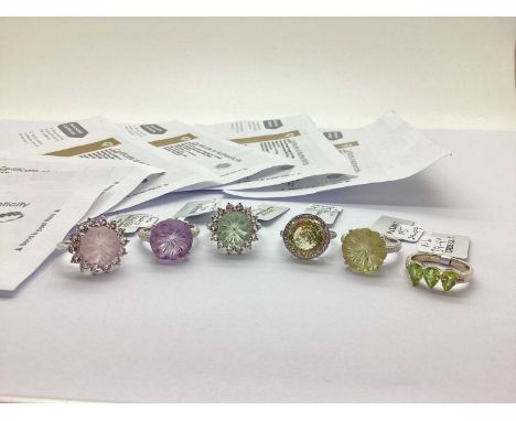 The Genuine Gemstone Company Ltd; A Selection of Modern "925" Stone Set Dress Rings, including pink amethyst "chantilly cut",