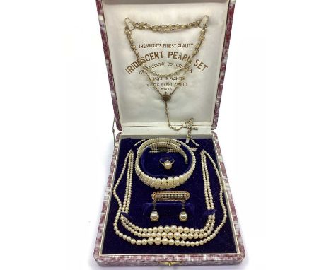 Vintage Necklace Set, in fitted case with matching ring and earrings, rosary beads etc.