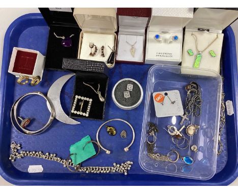 "925" and Other Jewellery, including pendants on chain, earrings, rings, bangle, etc :- One Tray