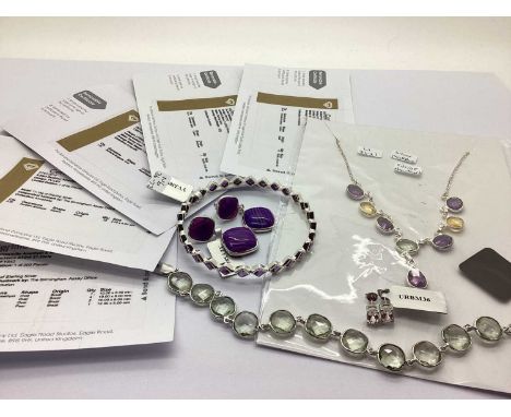 The Genuine Gemstone Company Ltd; A Selection of "Sterling Silver" Stone Set Jewellery, to include citrine, prasiolite amethy