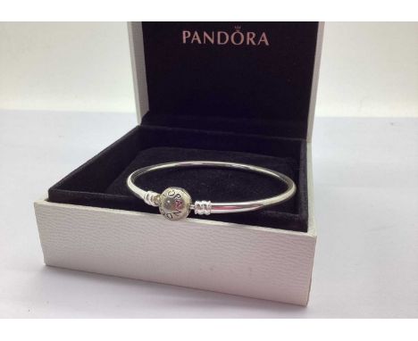 Pandora Modern Bangle, ball clasp stamped "S925 ALE", in a Pandora box.