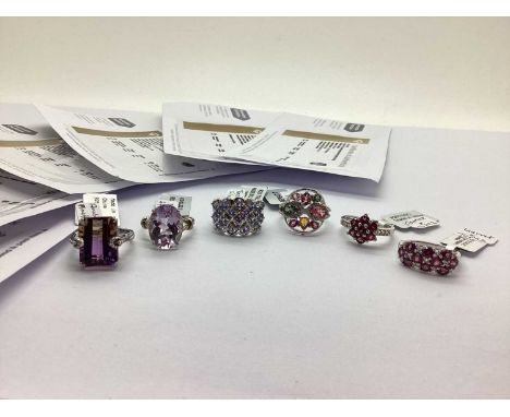 The Genuine Gemstones Company Ltd; A Selection of Modern "925" Stone Set Dress Rings, including tanzanite, rose de france ame