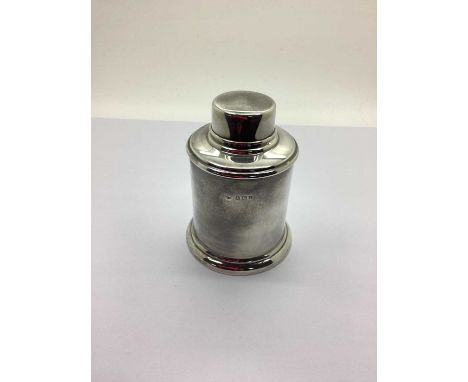 A Hallmarked Silver Caddy, (marks rubbed), of plain cylindrical form with pull off cover (85grams).
