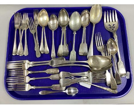 A Set of Five Hallmarked Silver Fiddle Pattern Dessert Forks, JH, London 1827, initialled (tine wear) (175grams); a pair of h