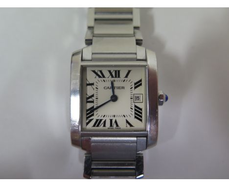 A Cartier Tank Francaise ladies wristwatch with stainless steel case and bracelet box and papers, case width approx 28mm incl
