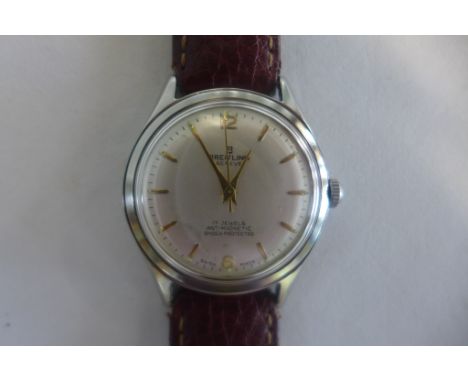 A stainless steel Breitling Geneve 17 jewel manual wind wristwatch, 35mm wide including button, No 2916 - in running order wi