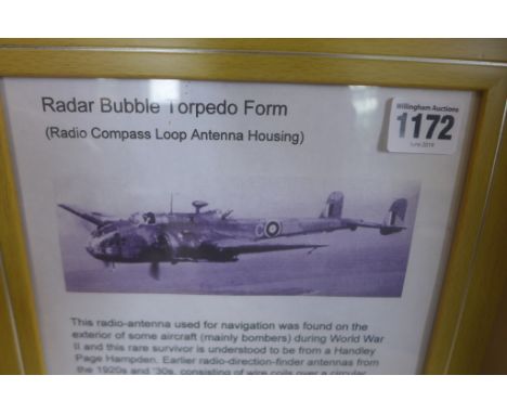 A rare Bakelite Radar Bubble torpedo form radio compass loop antenna housing for Bombers during WWII, this example believed t