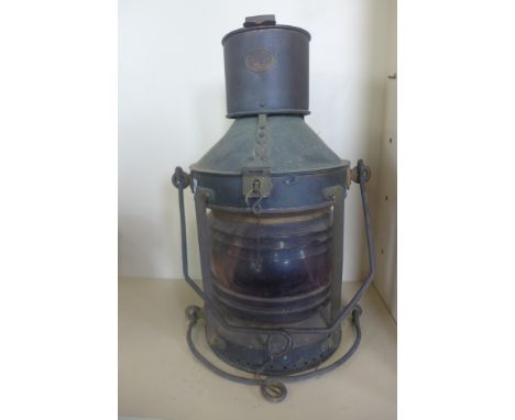 A copper and brass ships lantern by Hugh Douglas of Liverpool - 52cm tall 