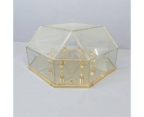 A mid-century Italian style octagonal gilt and glass panelled light fitting. Approximate dimensions 85x42cm. 
