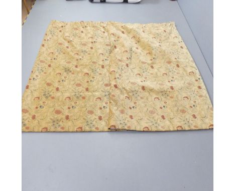 A pair of William Morris willow bough pattern curtains in gold with floral design, by John Lewis. Thermal lined. Width (top) 
