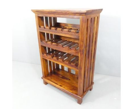 A modern hardwood 29-bottle wine rack with shelf below. 80x121x41cm. 