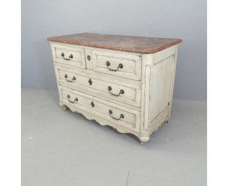 An antique continental painted commode chest of two short and two long drawers, raised on cabriole legs. 126x90x60cm.Generall