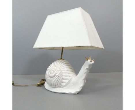 An Italian contemporary sculptural table lamp in the form of a snail. Signed. Overall (including shade) 60x73x30cm. 