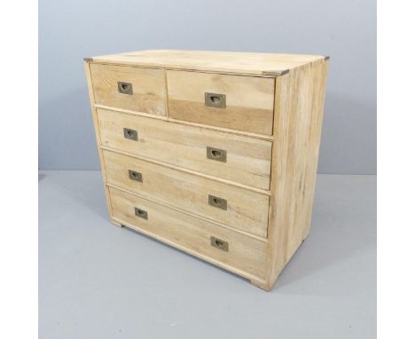 A light oak campaign style chest of two short and three long drawers. 91x84x47cm. 