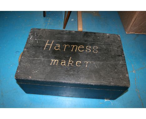 Harness maker's wooden chest with tools