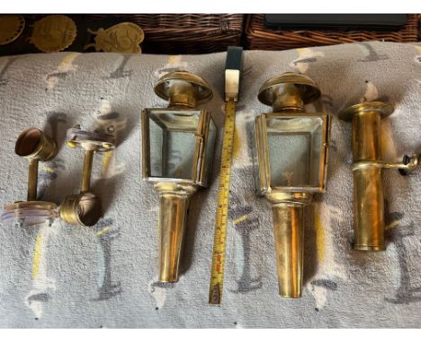 Small carriage lamps with lamp holders and a whip holder