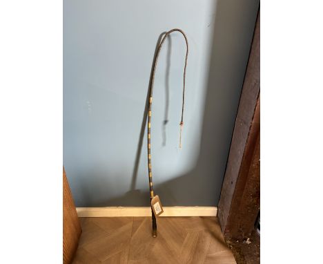 Steel lined dealer's whip with ten brass ferrules and brass butt end by Crawley &amp; Sons of Peterborough