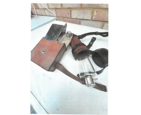 Small hunting flask with glass flask and leather case together with a sandwich box and a small flask