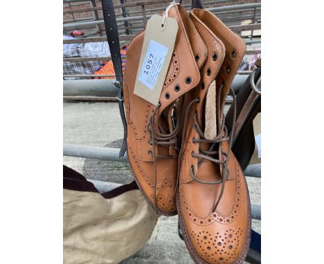 Pair of light tan dealer boots by Trickers of London, size 13-14, never been used