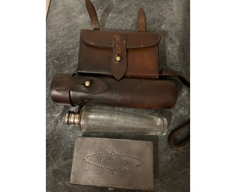 Hunting saddle bag with flask and sandwich tin
